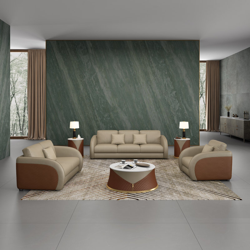 Noir Loveseat, Beige/Brown Genuine Leather