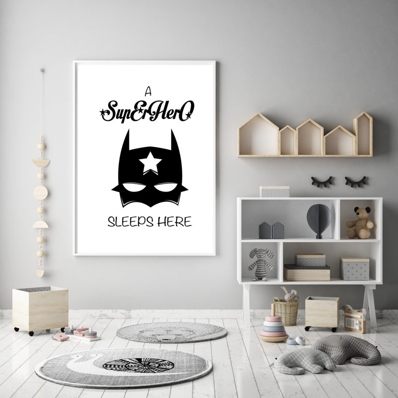 A Super Hero Sleeps Here Nursery Wall Art 1 Piece Wall Art, 89cm H x 64cm W x 5cm D, White Framed