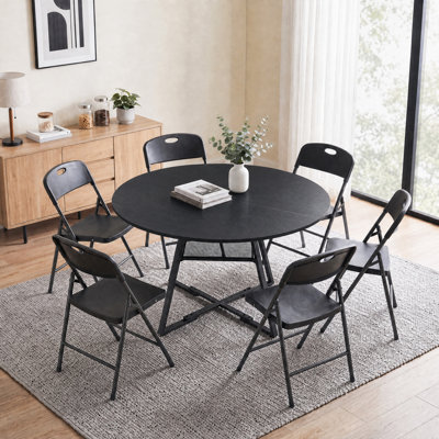 Ensemble de salle à manger peu encombrant avec chaises rembourrées pliables et table de salle à manger ronde