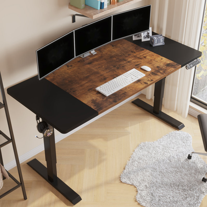 Bureau debout à hauteur réglable électrique Fanchon, H 45 po x l 63 po x P 30 po, Brun / Noir