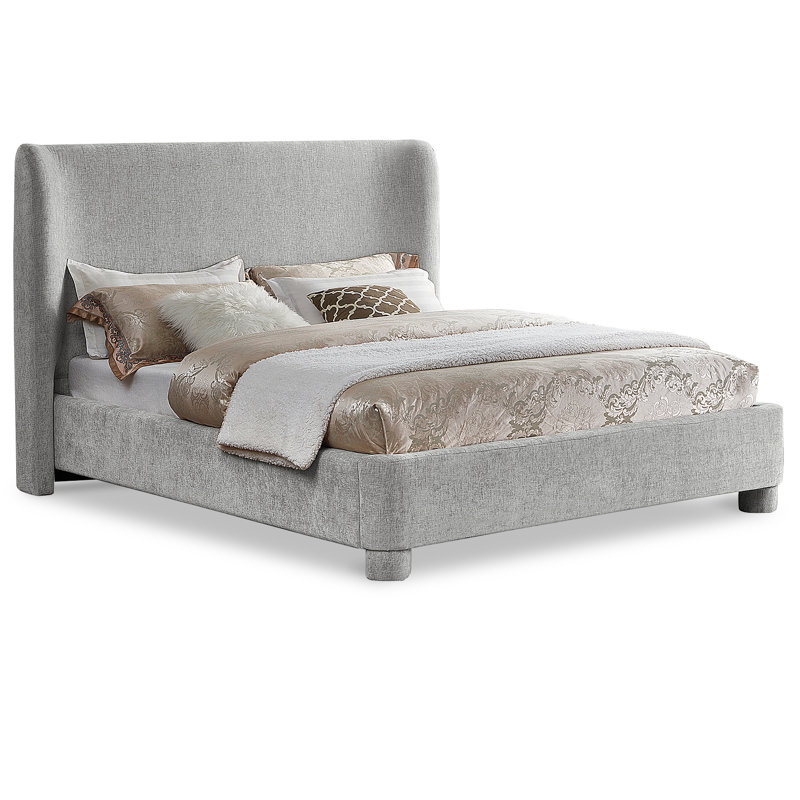 Hridhaan Upholstered Unfinished Wingback Bed, Queen, Grey Chenille Fabric