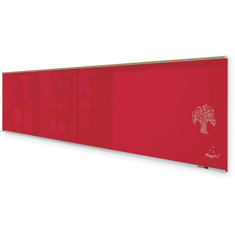 Hierarchy MooreCo Glass Wall Metal Glass Board, 48" x 192", Red