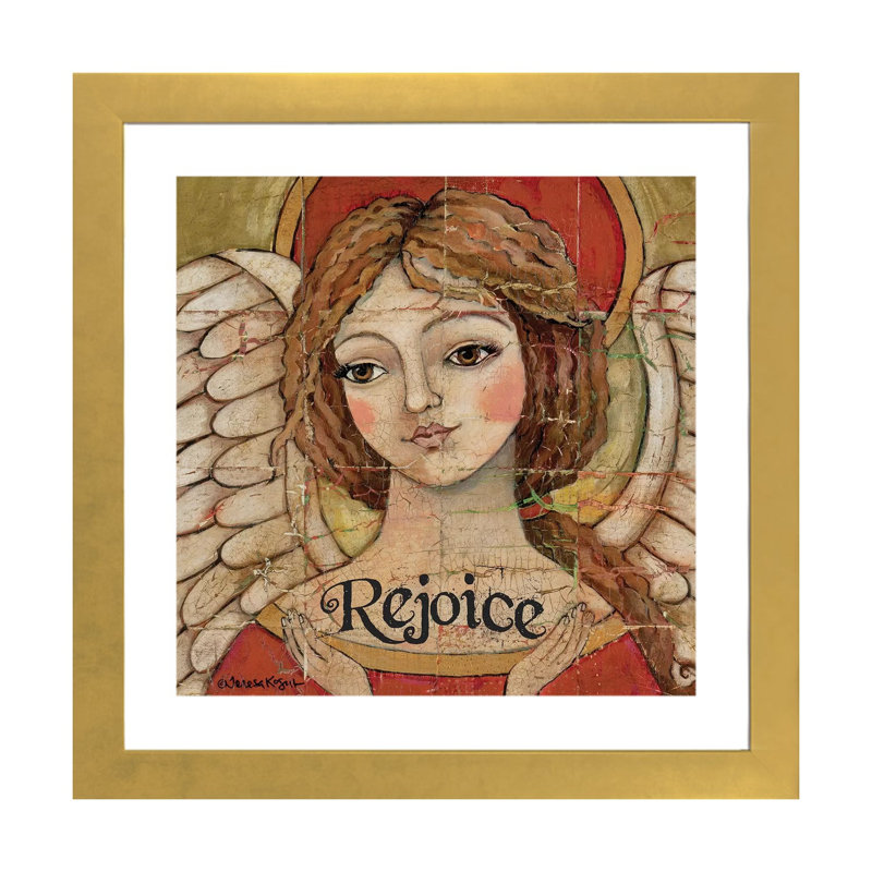 «Rejoice Divinity» par Teresa Kogut - reproduction d'art, H 16 po x l 16 po x p 1 po, Papier encadré doré, Blanc