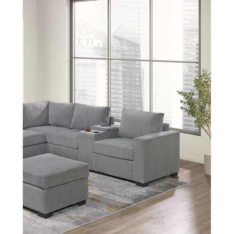 Ensemble de canapé modulaire en tissu et en tissu 4 pièces, Velours côtelé gris pâle