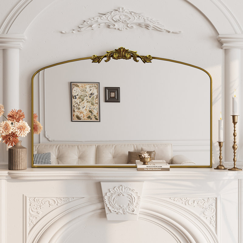 Amara Vintage Baroque Style Tempered Glass French Cleat Mounted Wall Mirror, Antique Gold, 32" x 48"