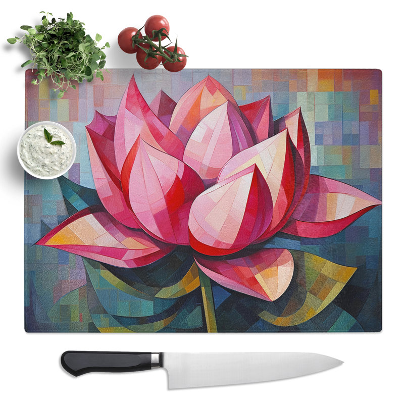 Lotus Flower Cubism No.2  Glass Chopping Board