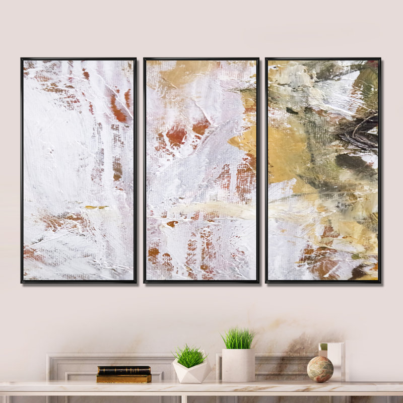 "Abstract Textile Brushstrokes", ensemble d'art mural sur toile contemporain encadré de 3, H 28 po x l 36 po x P 1 po, Noir