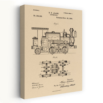 «Vintage Locomotive Brevet», dessin d'art industriel rétro classique