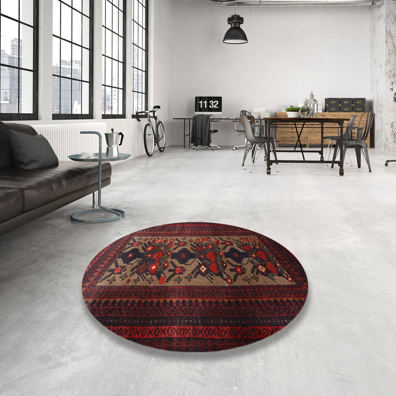 Tapis traditionnel bleu marine / rouge, Rond 4 pi