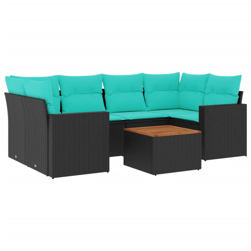  Ensemble de canapé de patio 7 pièces avec coussins en rotin de polyester noir