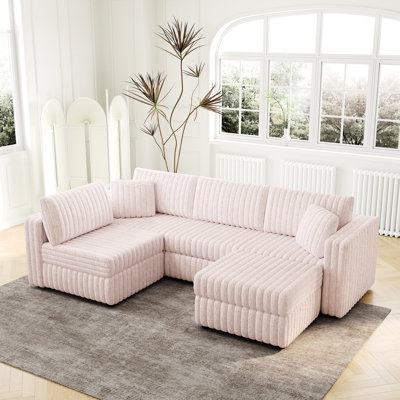 Pink 106.3" U-Shaped 4 , With Hydraulic Lift , Fashionable For Living Area & Home Decor, Quality Materials Employed Contemporary U-Shaped Washable Cushions, Microfiber
