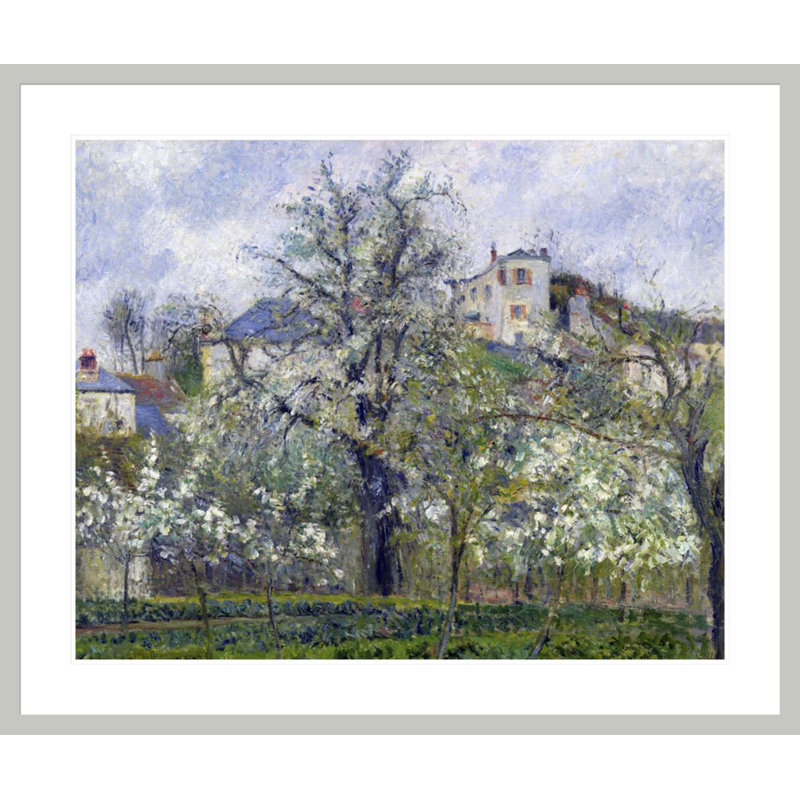 Le jardin de légumes avec arbres en fleurs au printemps Pontoise par Camille Pissarro, 33,5 po H x 39,95 po L