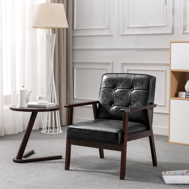 Chaise avec accoudoirs rembourrée Judeth, Similicuir noir brillant, 1