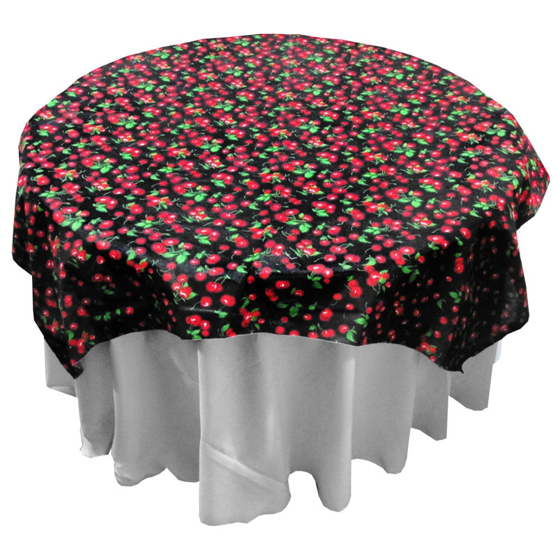 Cherries Allover Print Tablecloths, Black, 36" Square