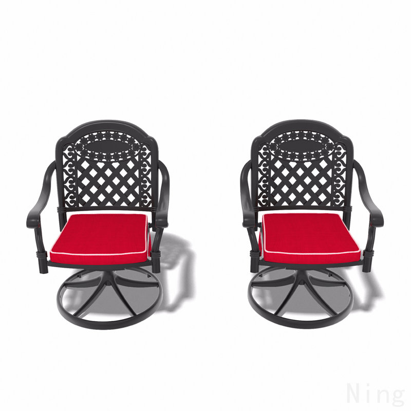 Chaise de patio pivotante en fonte d'aluminium 2 pièces avec structure noire et coussins rouges, Rouge