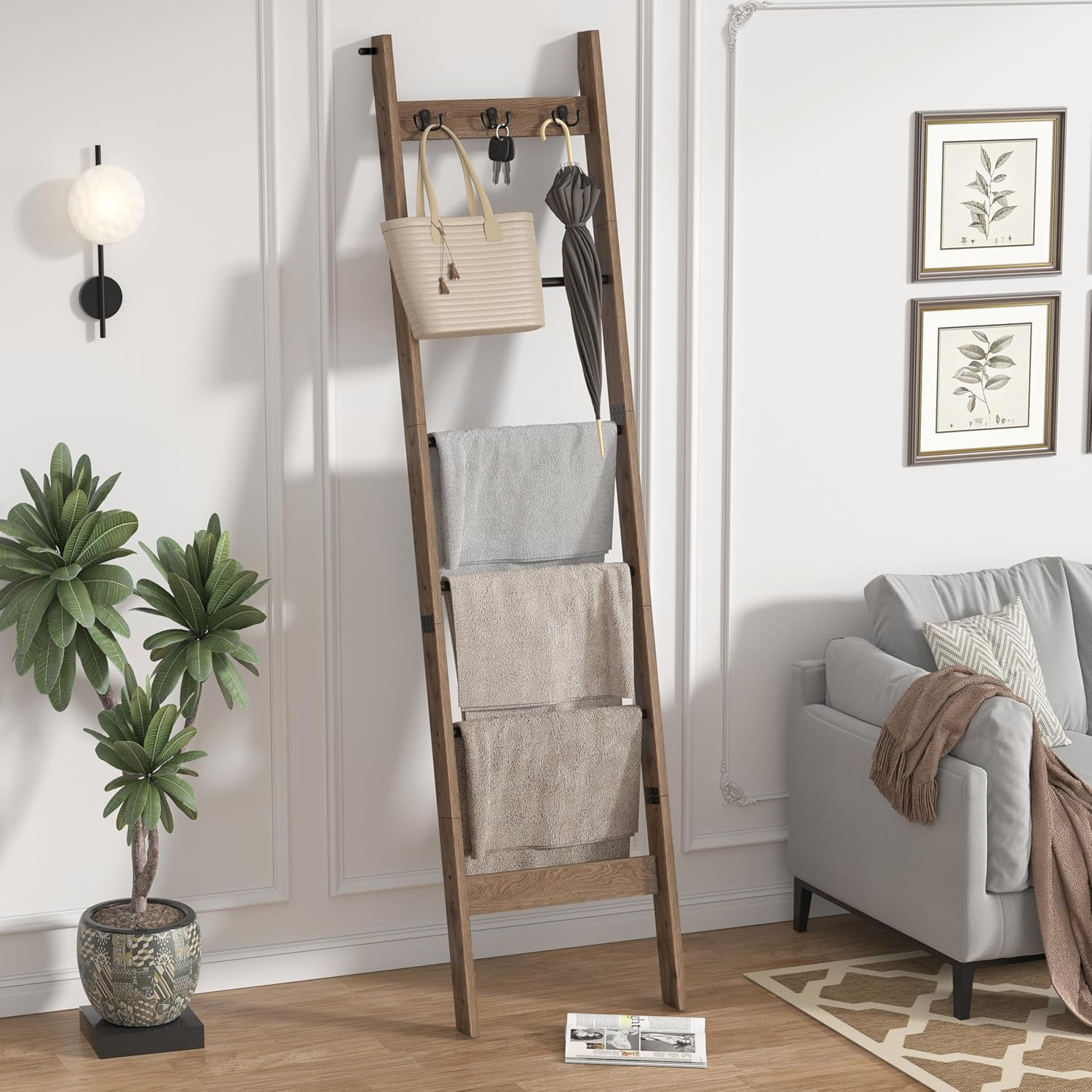 Rebrilliant Throw Blanket Ladder For Living Room, 5-Tier Quilt