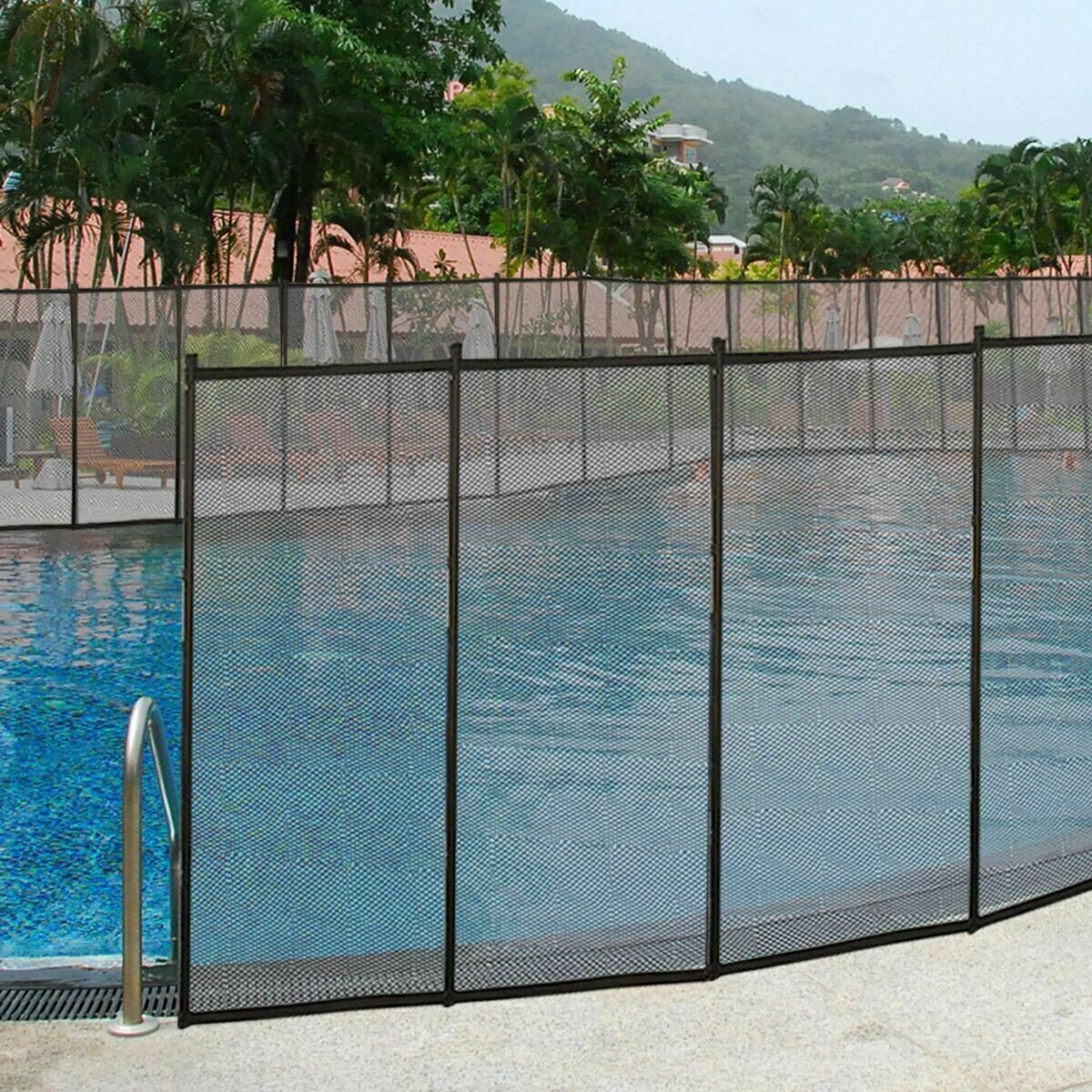 Clôture de piscine extérieure avec barrière en filet amovible, pour  piscines creusées, jardin et patio, noir