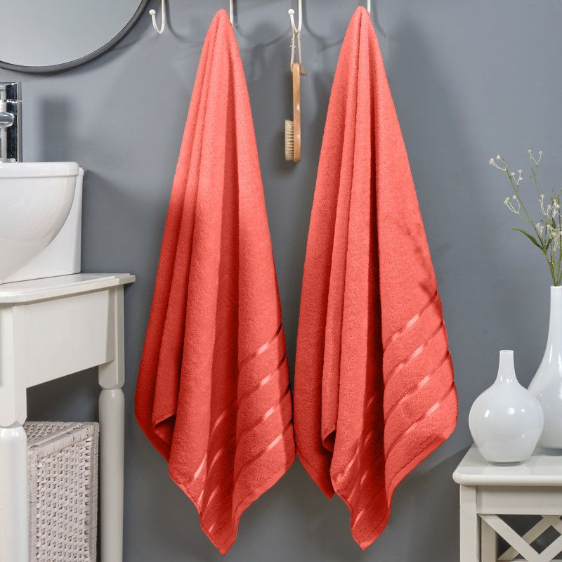 Elegant Comfort 100% Turkish Cotton 4 Lines Viscose Stripe Luxury 2 Pack Bath Towel Set 27 X 54 Inch - Super Soft And Highly Absorbent Premium Hotel Spa Quality Towels For Bathroom Use
