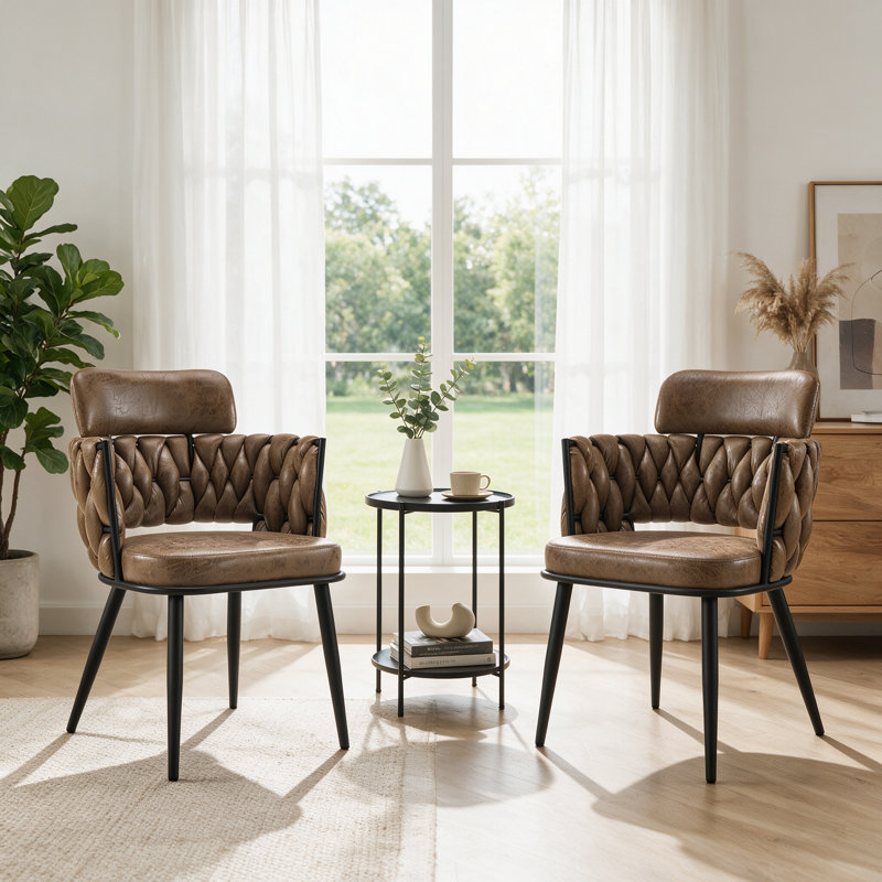 Chaises de salle à manger tissées rembourrées en faux suède avec dossier ergonomique, Black Faux Leather, 4