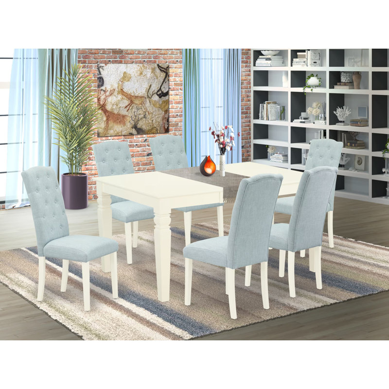 Ensemble de table de salle à manger 7 pièces composé d'une table rectangulaire en bois avec feuille papillon et 6 chaises rembourrées