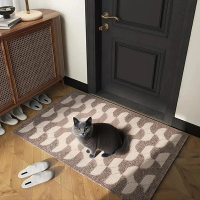 Tapis ondulé moderne Ripple, lavable à l'intérieur et à l'extérieur, résistant aux égratignures, brun