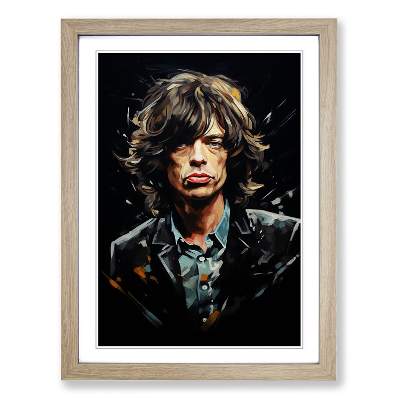 Mick Jagger Conceptual - Single Picture Frame Print on Wood, Oak, 34" H x 25" W x 2" D