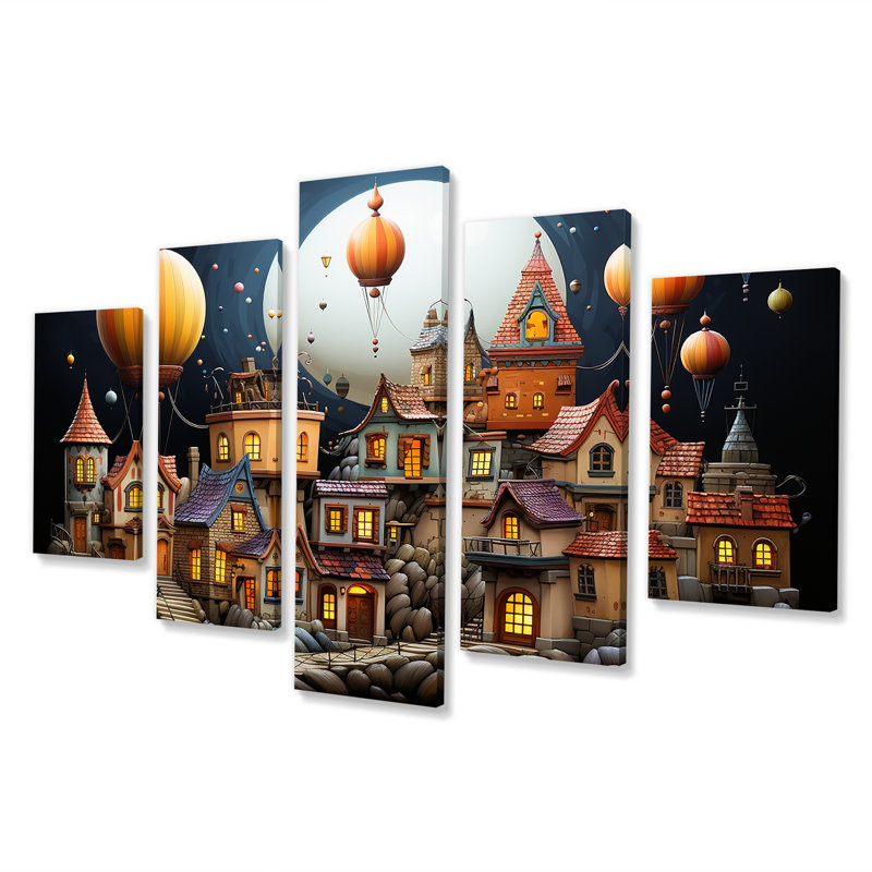  «Fantasy Air Ballon Village III - Montgolfière, ensemble d'art mural multi-panneaux
