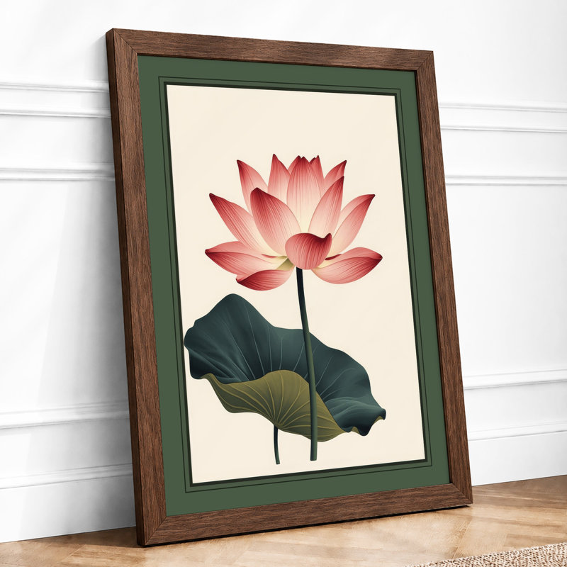 Lotus Bloom Botanical - Framed Print, A4 - 29.7 x 21.0 cm, Walnut