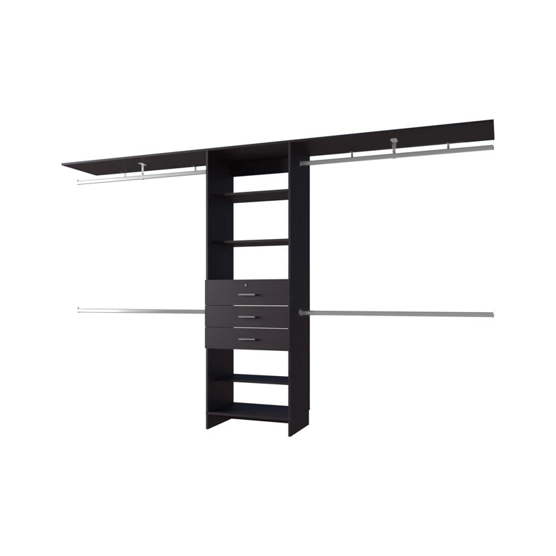 Système d'organisation modulaire pour garde-robe avec tringles de suspension, H 73,6 po x l 118,1 po x P 15,7 po