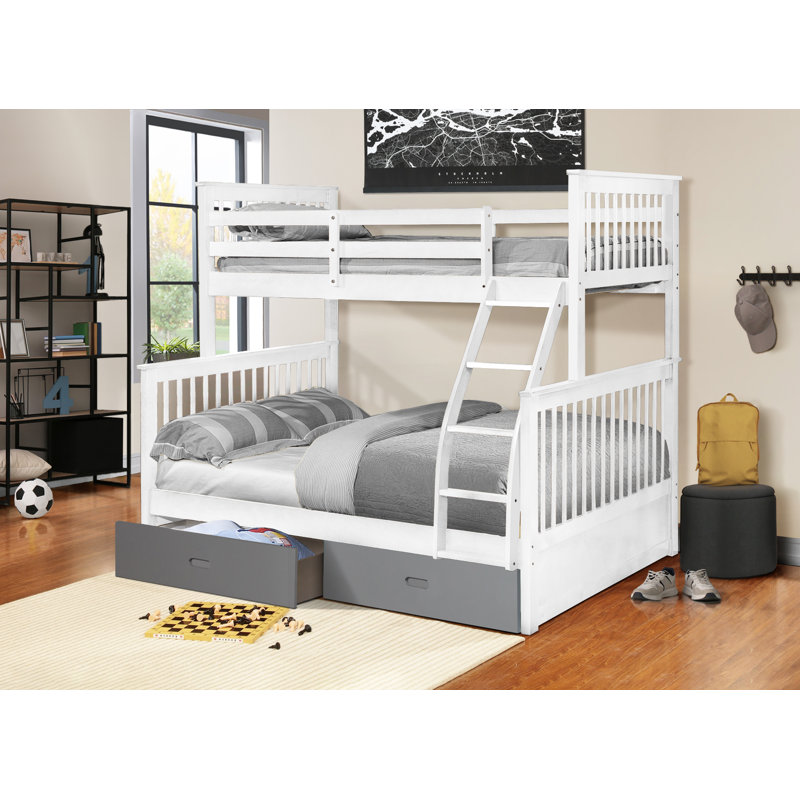 Paloma Twin Full Unstackable White Bunk Bed With Silver Drawers