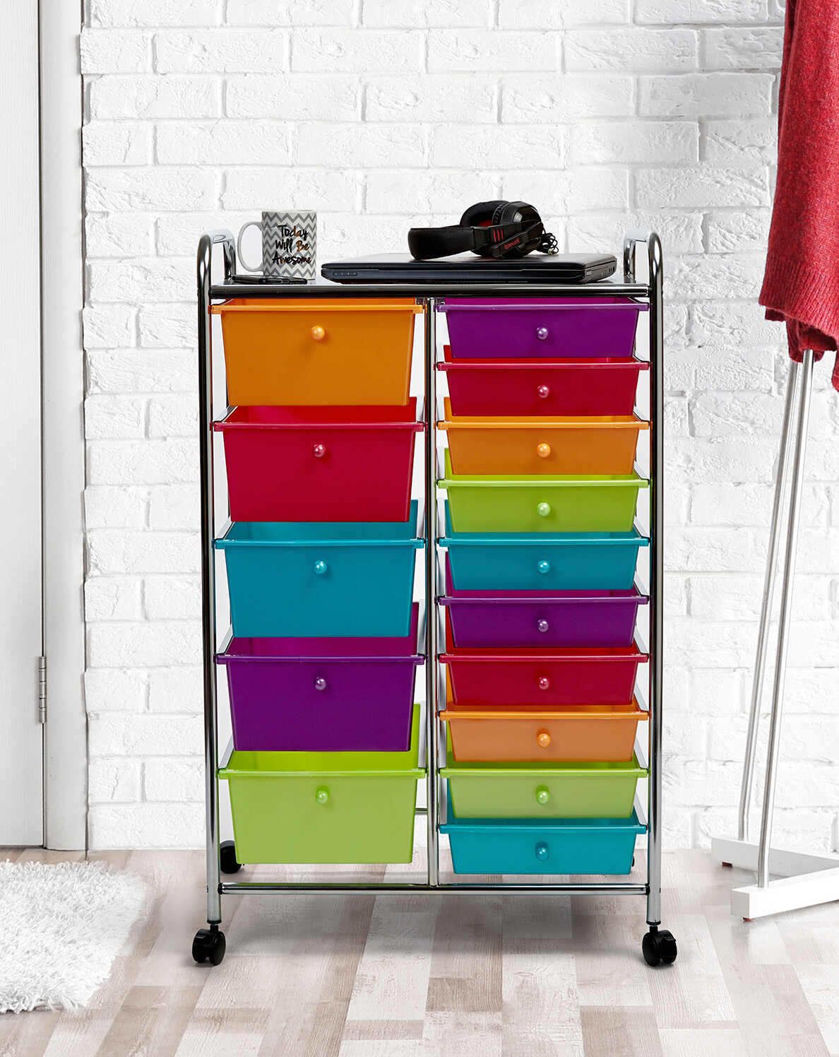 15-Drawer Organizer Cart, Pearlescent Multi-Color