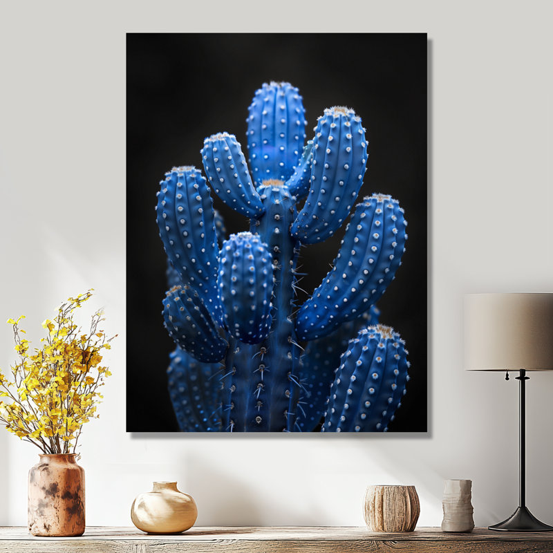 Cactus bleu clair et noir clair de lune - Cactus floral, Toile tendue, H 32 po x l 16 po x P 1 po