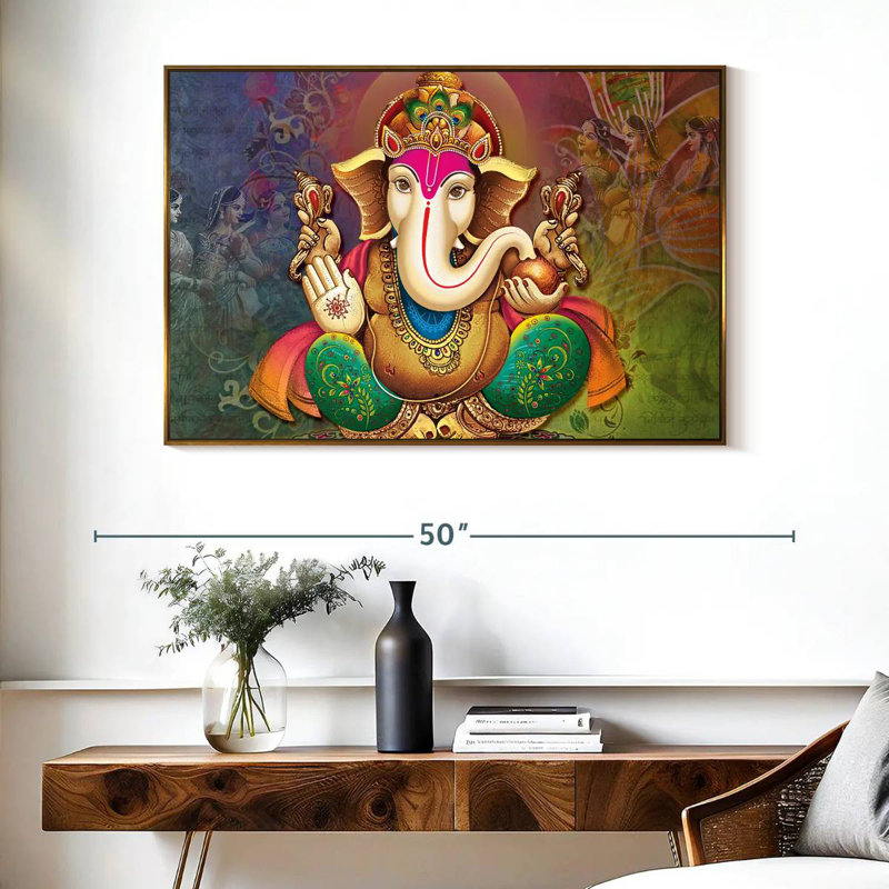 Divinité indienne Ganesh, Cadre flottant doré, 40 po x 27 po