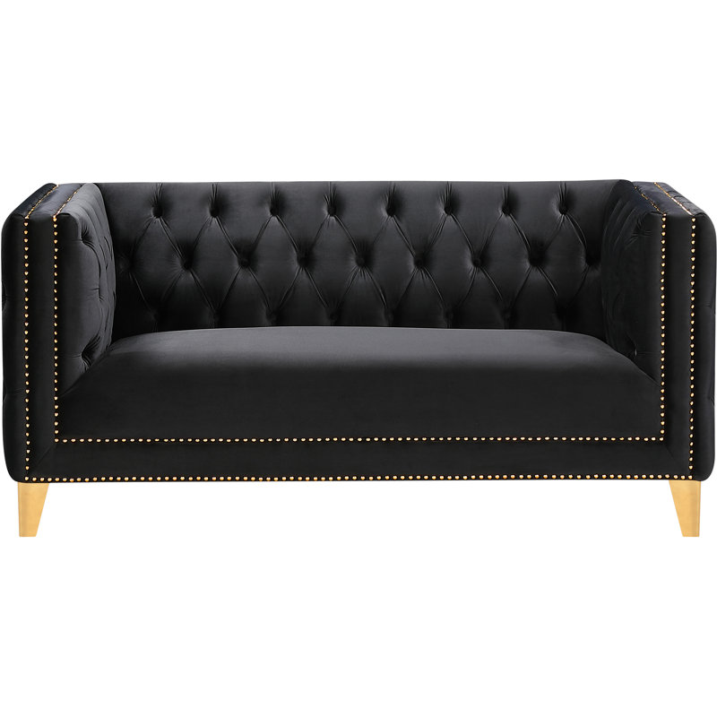 Michelle 66" Velvet Square Arm Sofa, Black Velvet