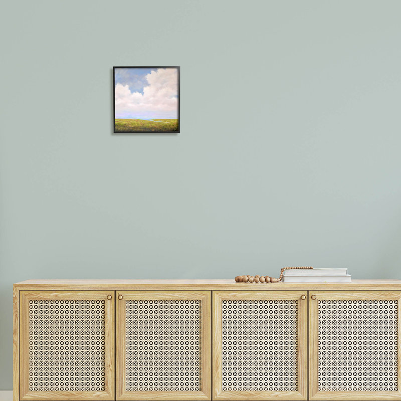 «Cloudy Countryside Bay Inlet Stream» par Catherine Andersen - peinture sur bois, Giclée encadrée noir minuit