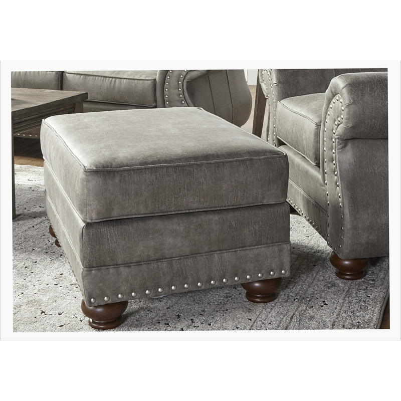 Shandon Fabric Upholstered Nailhead Ottoman, Goliath Mica