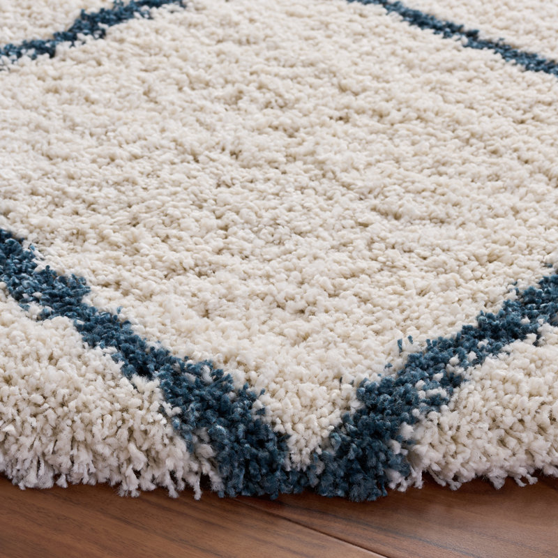 Darrold Shag Performance Geometric Rug, Rectangle 8' x 10', Ultra Plush 2", Ivory/Slate Blue