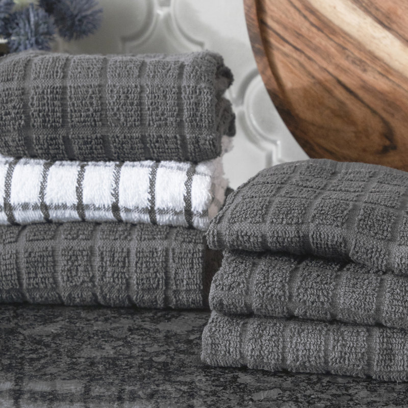 Cotton Plaid Kitchen Towel Linen Set, Graphite