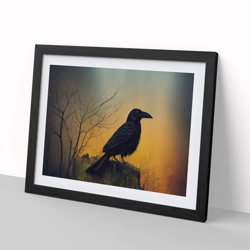 An Artsy Crow Bird - Single Picture Frame Print, Black, 25cm H x 34cm W x 2cm D
