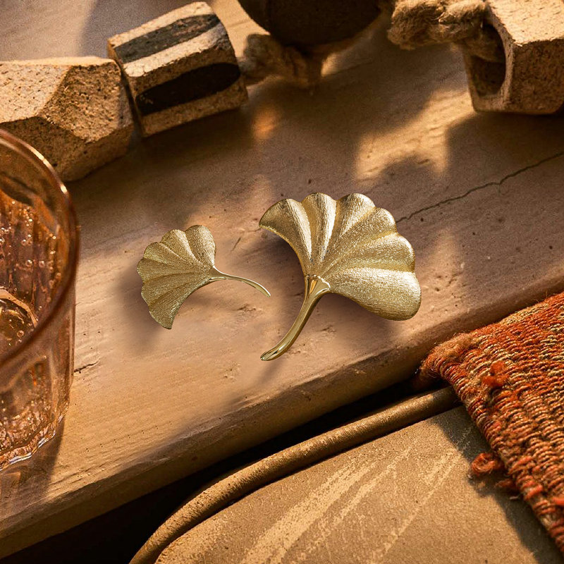 Ginkgo Biloba Brass Novelty Knob Multipack, Gold, 2.2"