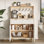 Buffet cannelé avec rangement, armoire à café moderne avec 2 tiroirs et tablettes réglables pour la cuisine, le couloir et le salon, blanc
