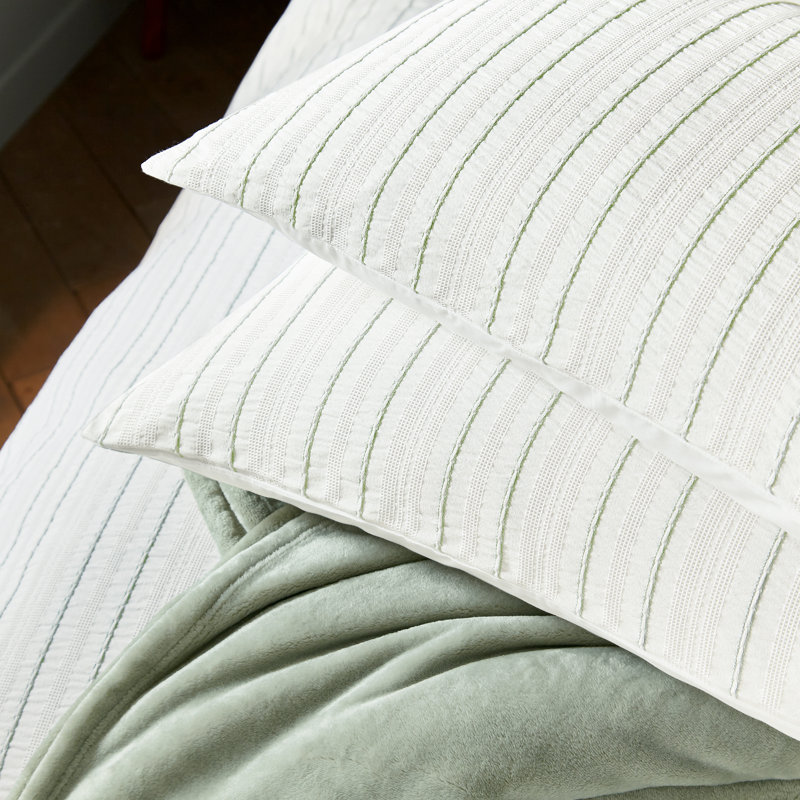 Waffle Stripe Duvet Cover Set, Super King Duvet Cover + 2 Pillowcases, Green Striped