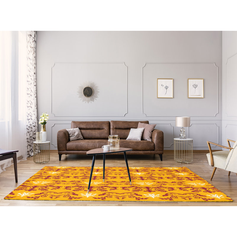 Tapis damassé jaune / rouge, Rectangle 8 pi x 10 pi