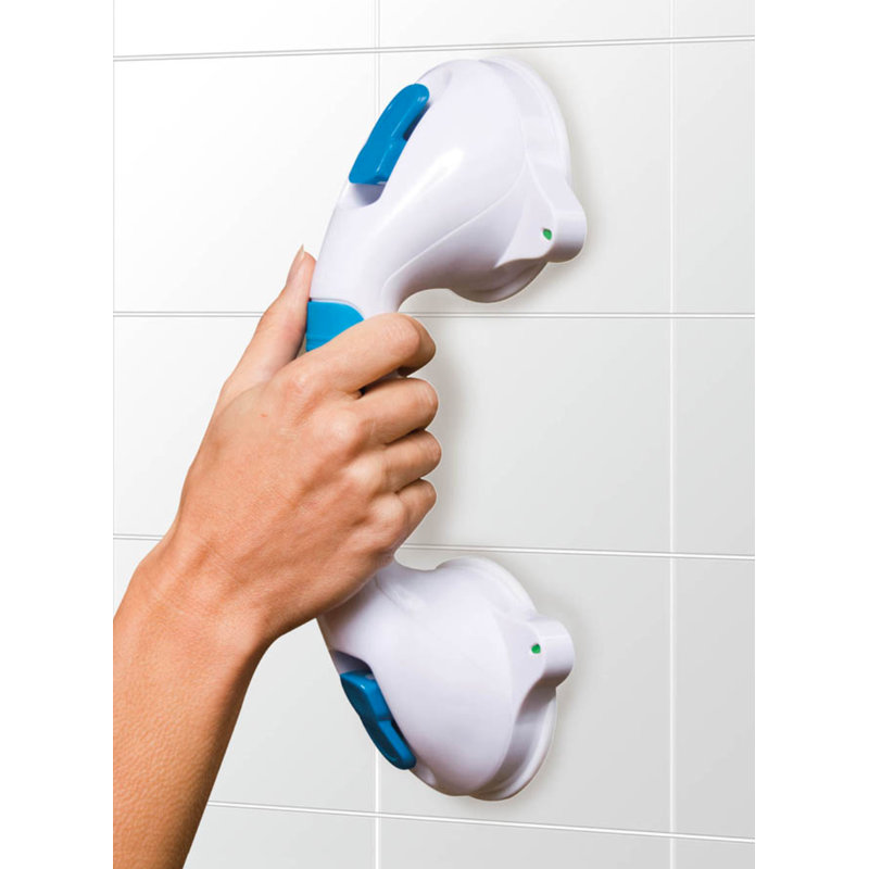 12-Inch White and Blue PVC Suction Shower Grab Bar