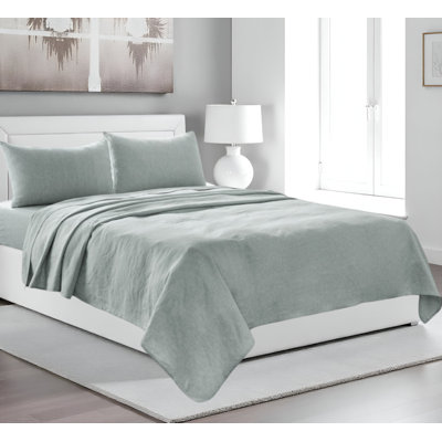 Four Piece Blue Linen King Sheet Set