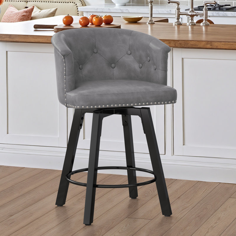 Tabouret de comptoir pivotant rembourré avec structure en métal, Gris