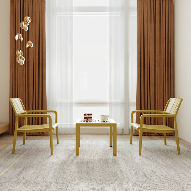 Ensemble de 2 chaises individuelles + table basse, jaune, mobilier multifonctionnel intérieur/extérieur, polypropylène, antirouille, imperméable, patins antidérapants, design ergonomique, support robuste, configuration 5 places, style minimaliste