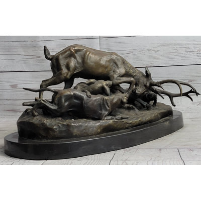 Sherrie Elk Stag Is Attacked By Pack Of Wild Dogs Bronze Sculpture Statue Antoine Barye Art Decor