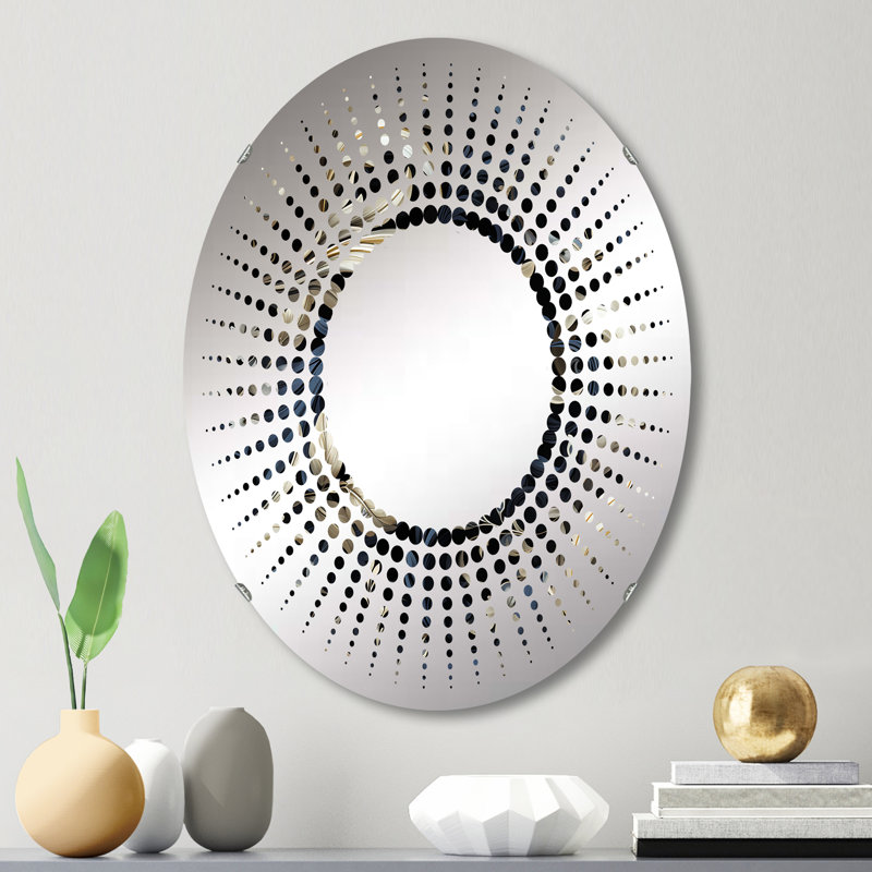 Calligraphie damassé noire et grise s'épanouit - Miroir décoratif étoile ovale, L 20 po x H 30 po