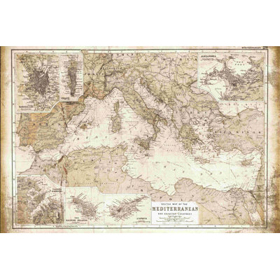 Carte de la Méditerranée sale - impression sur toile tendue